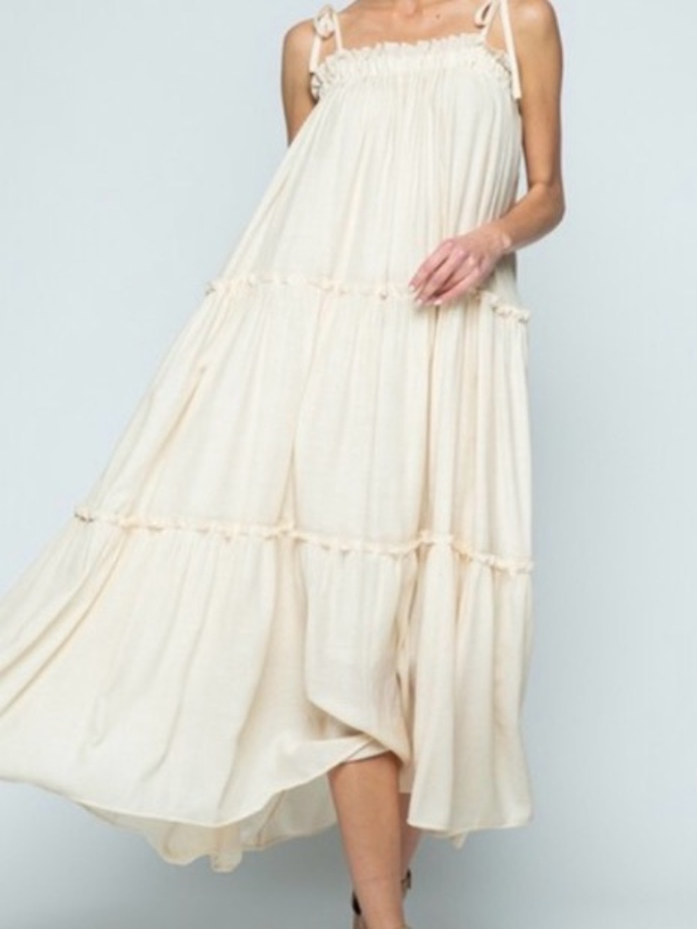 Light Cream Tiered Maxi Dress - Women's Summer Dress - Picture 4 of 4
